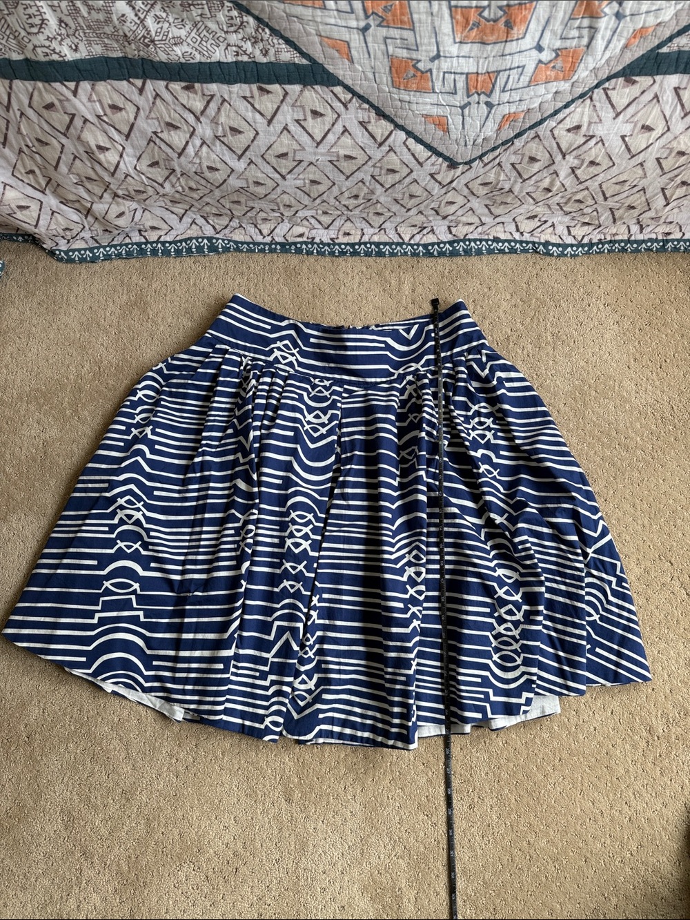 Maeve Anthropologie Circle Skater Skirt, Navy, White Geometric, Sz 12